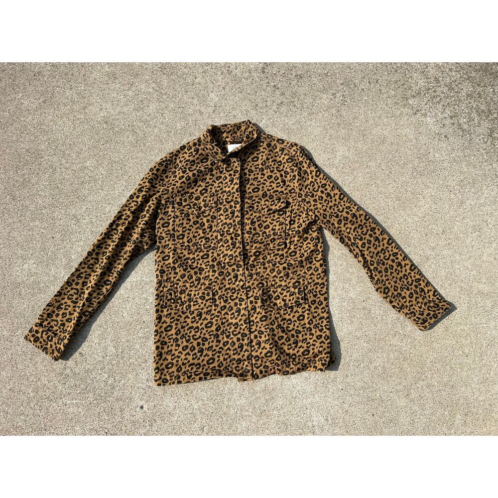 Thread & Supply Leopard Print Zip Up Jacket Small‎ Tan Brown Animal Print Cotton